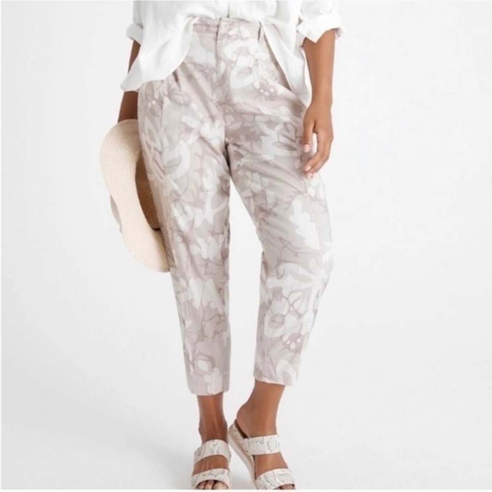 NWT Athropologie Frannie Tapered Pants 32 Tall Gray neutral printed tailored